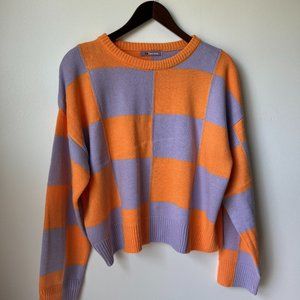 Orange and Lavender Checkered Crop sweater NWOT